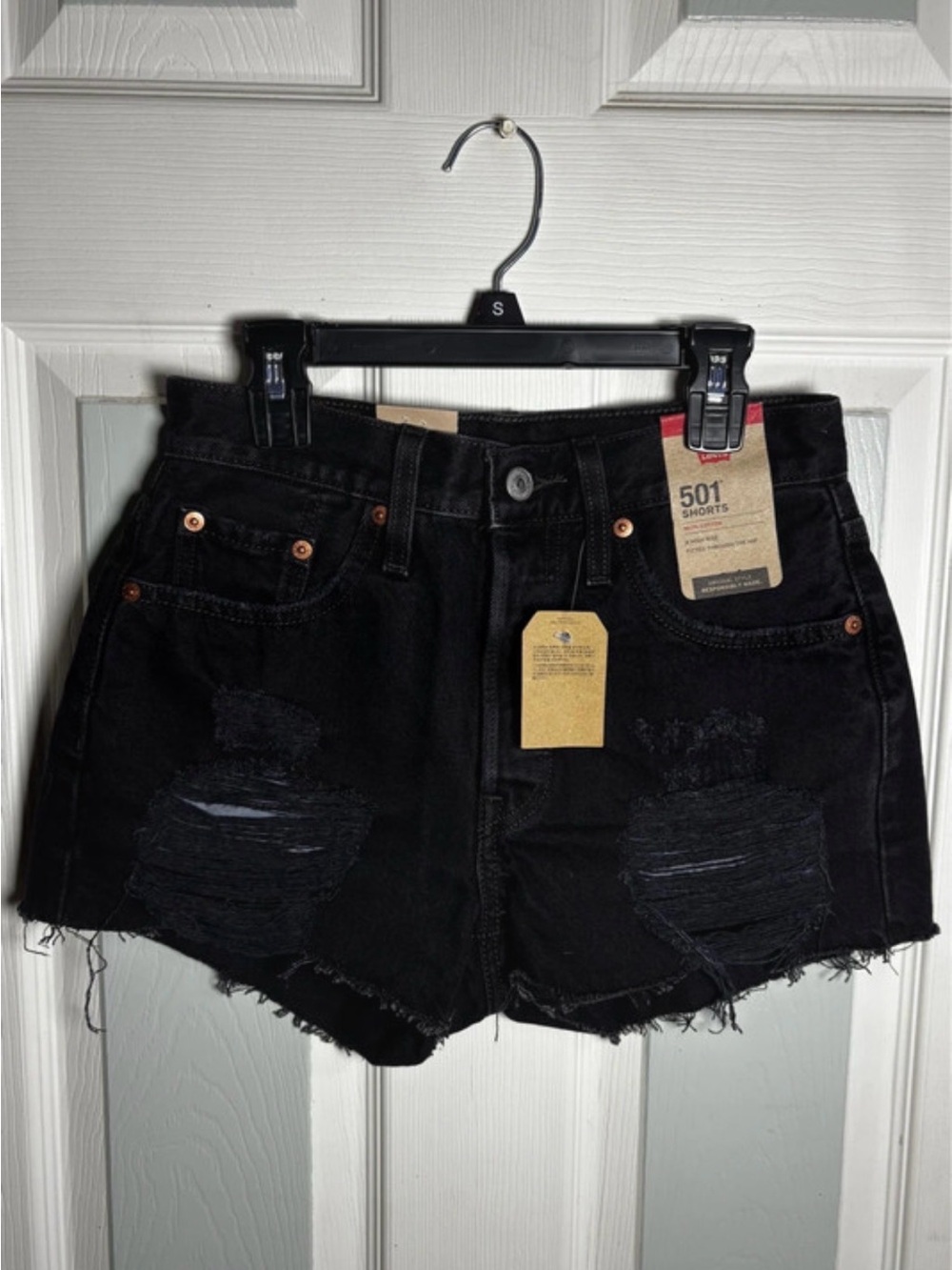 Levi's Black Distressed 501 High-Rise Jean Shorts